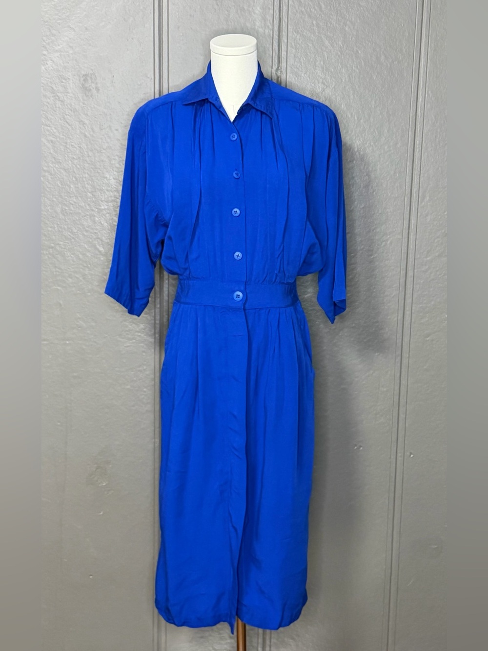 Vintage 80s Carol Anderson California Blue Shirt Dress